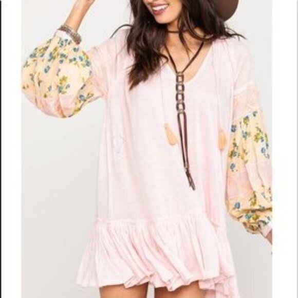 Free People Pink Floral Mist Combo Tunic Top / Dress  Size Small - Picture 3 of 12